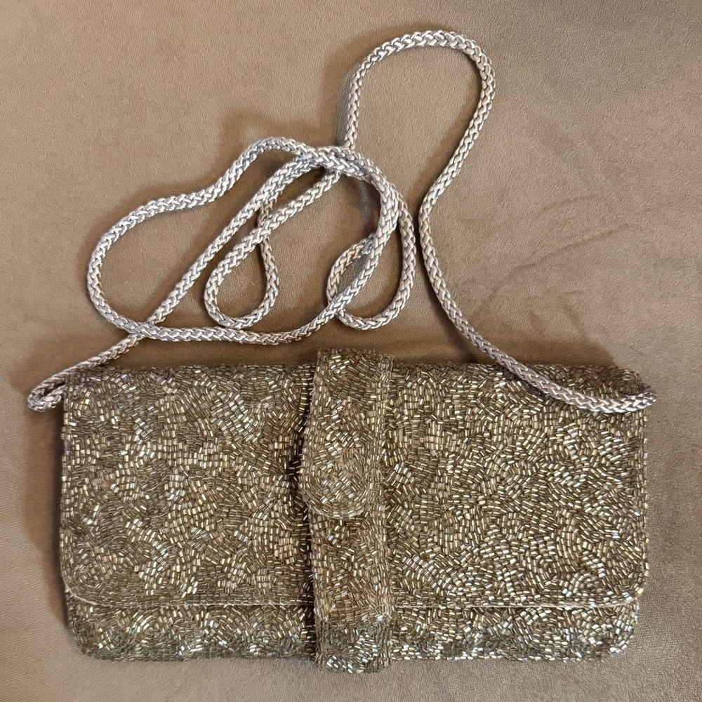 Silver beaded clutch by Valerie Stevens